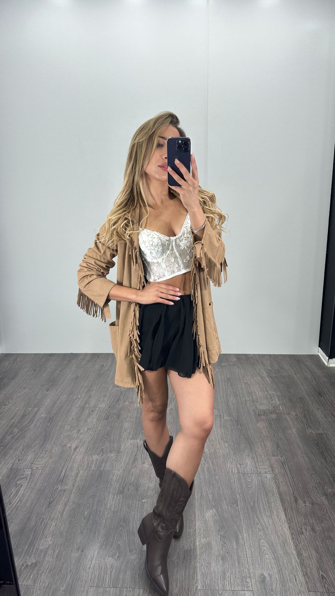 Giacca scamosciata con frange