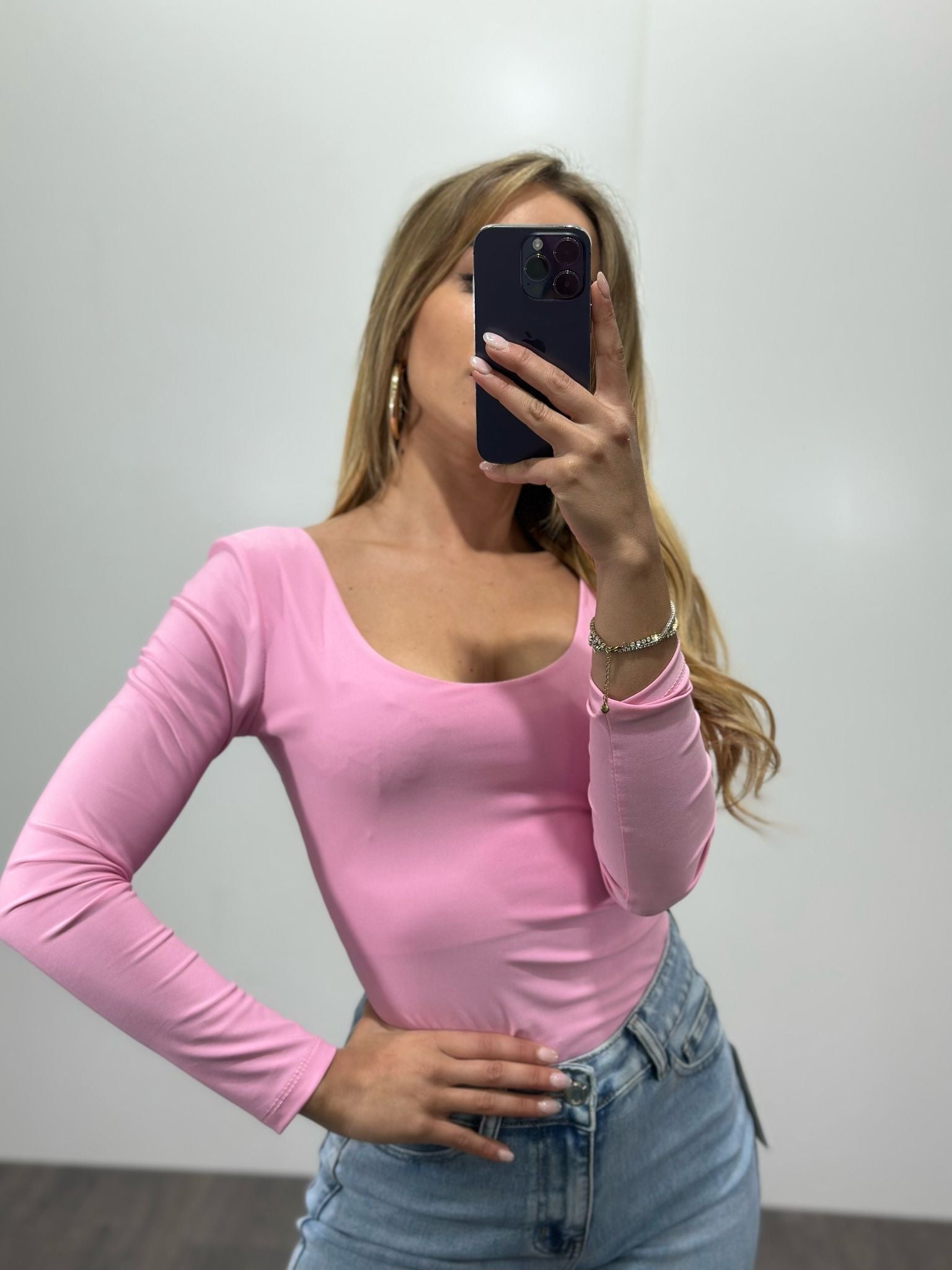 Body con manica lunga e scollo tondo