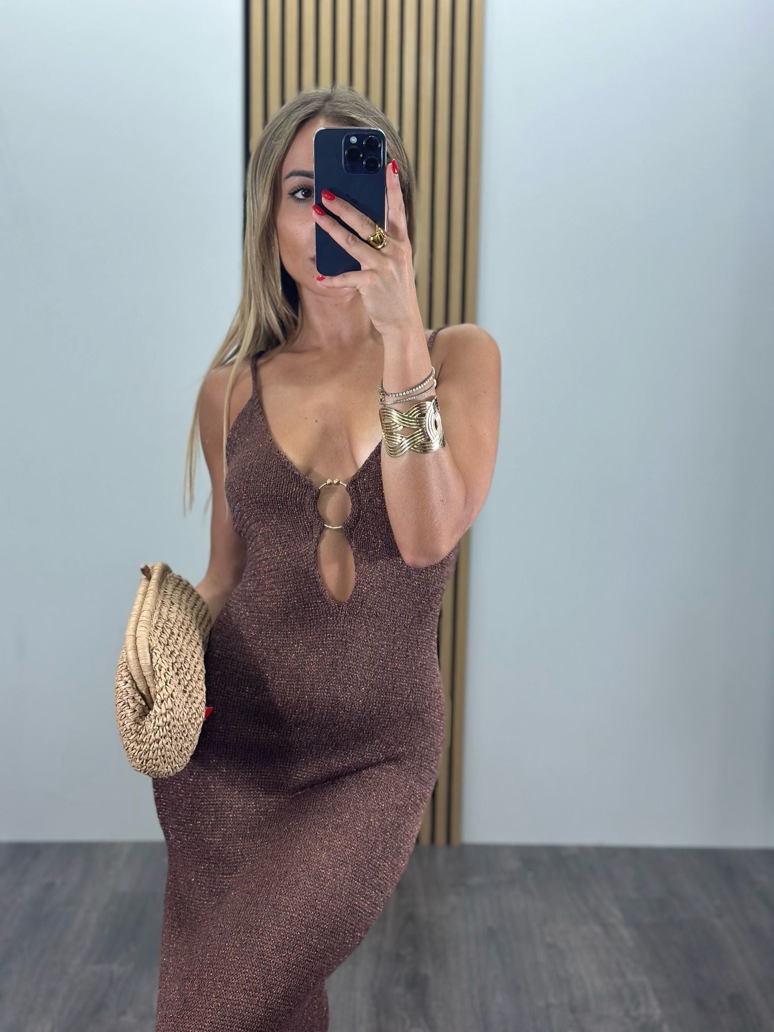 Abito Milva bronzo con dettaglio oro