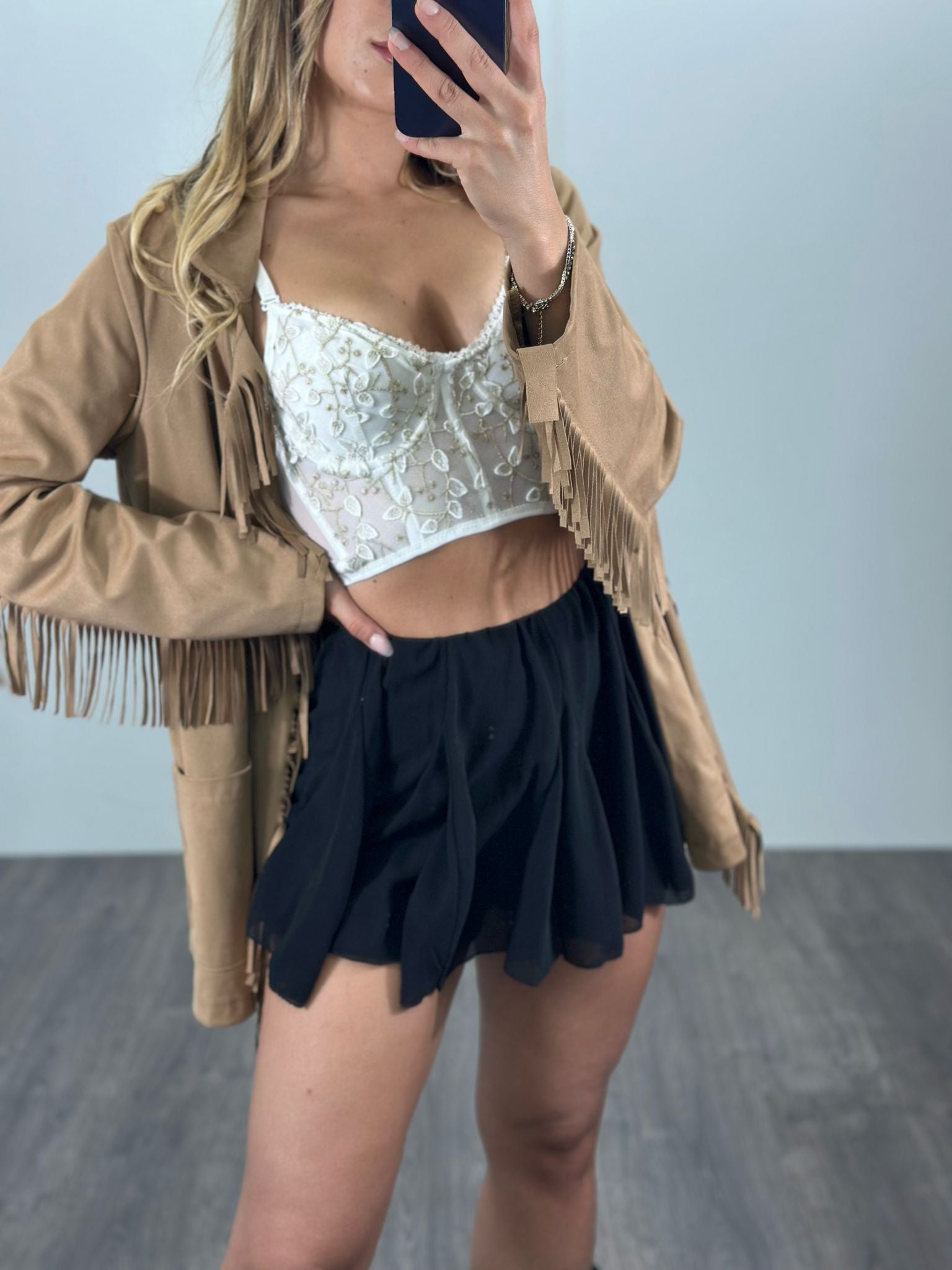 Giacca scamosciata con frange