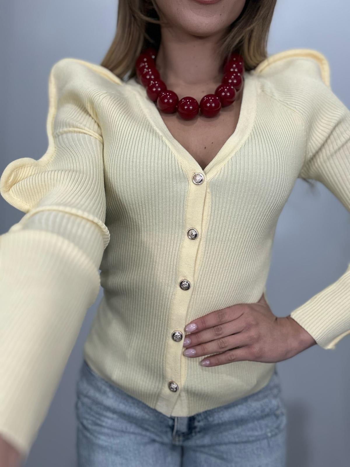 Cardigan con maniche a sbuffo