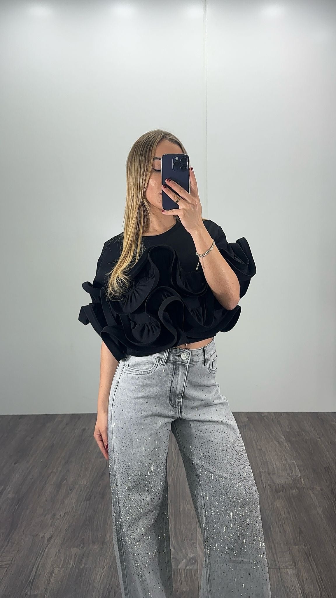 Jeans a palazzo con brillantini