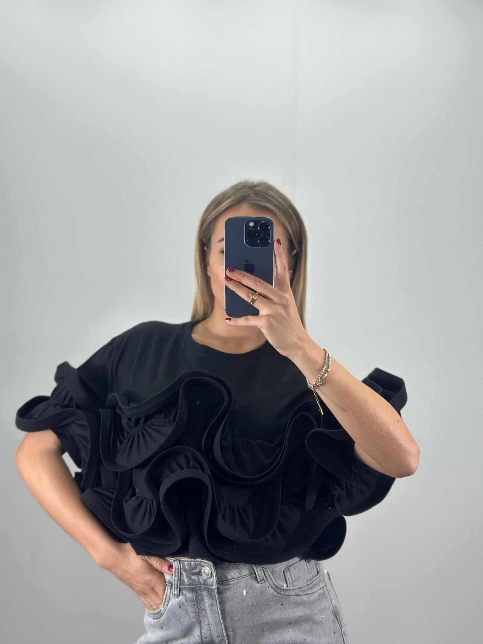Maglia crop con rouches