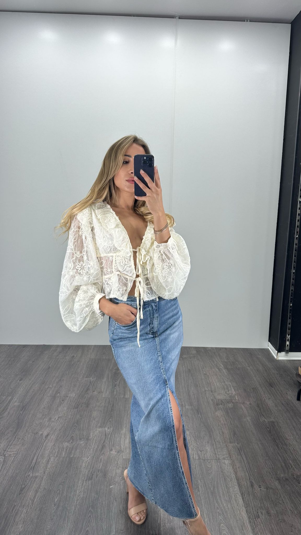 Gonna lunga di jeans con spacco