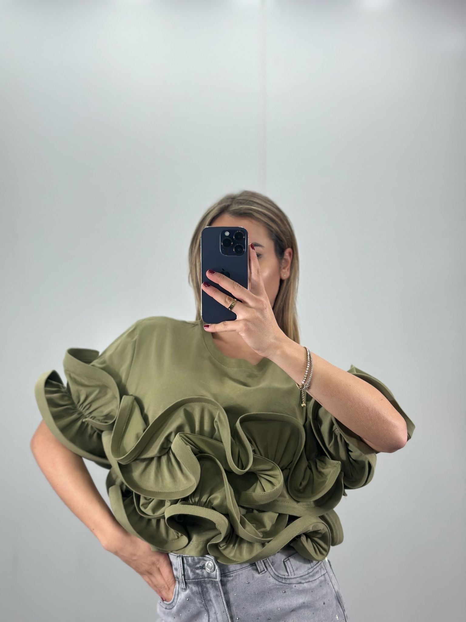 Maglia crop con rouches