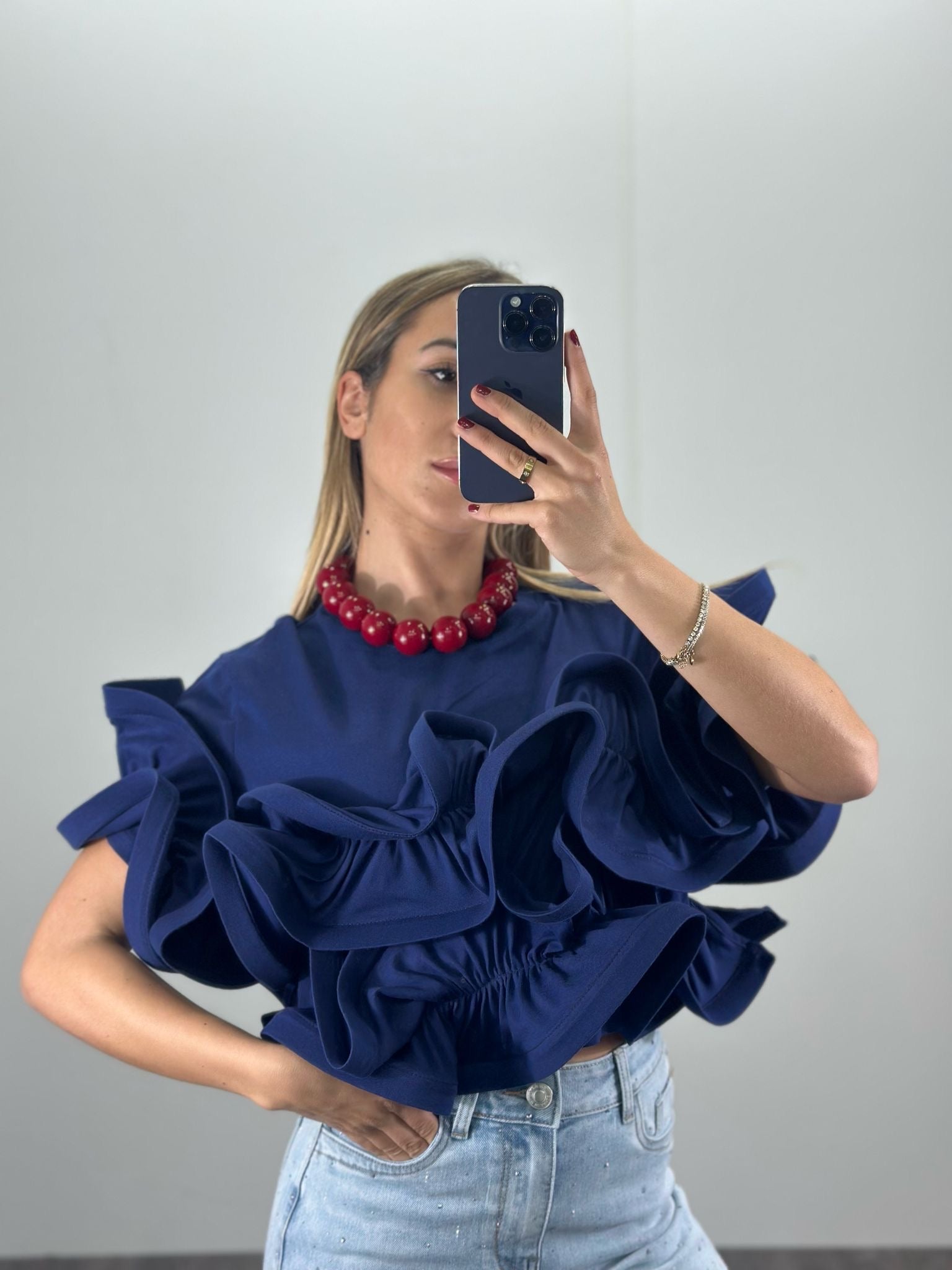 Maglia crop con rouches