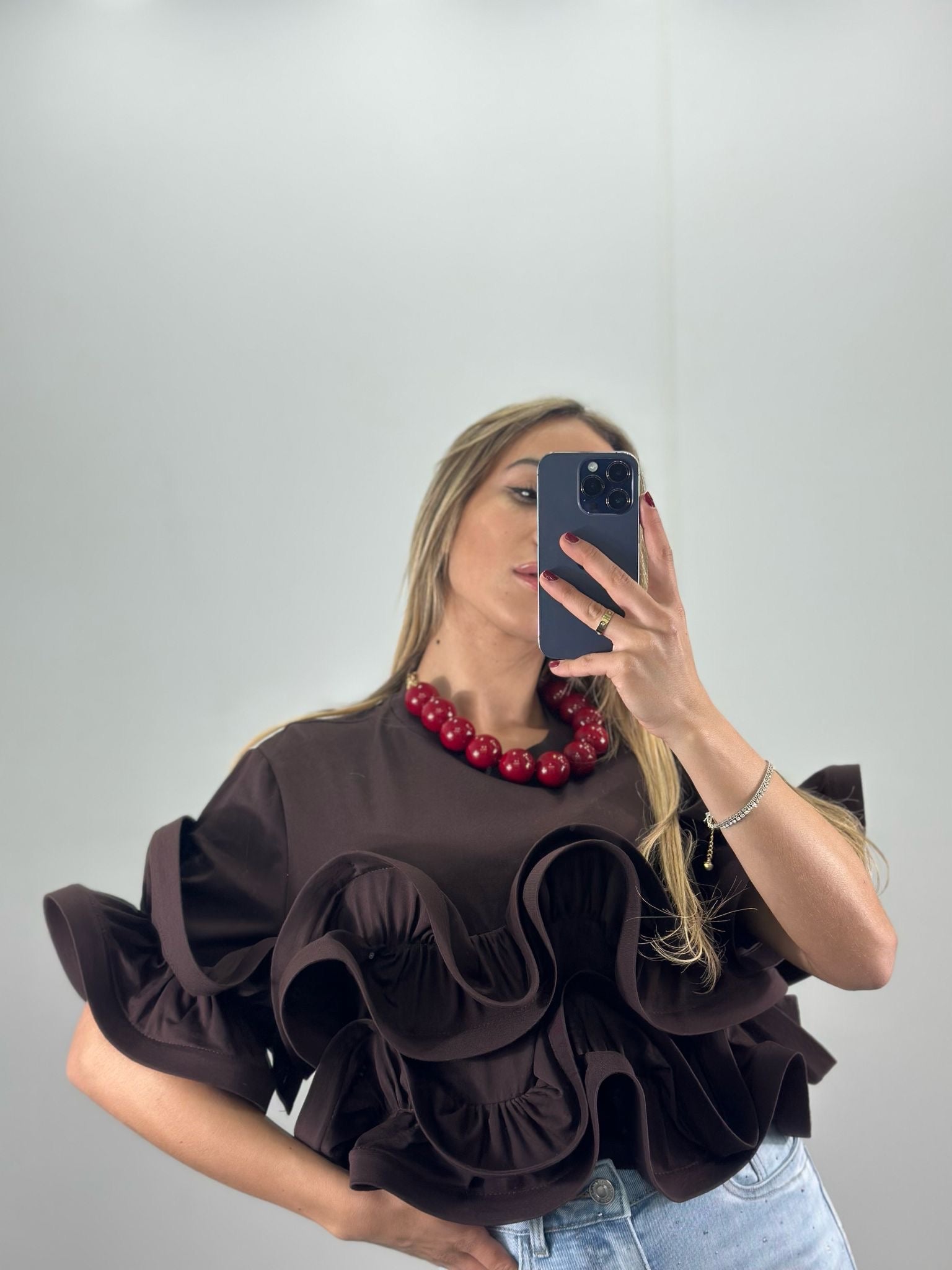 Maglia crop con rouches