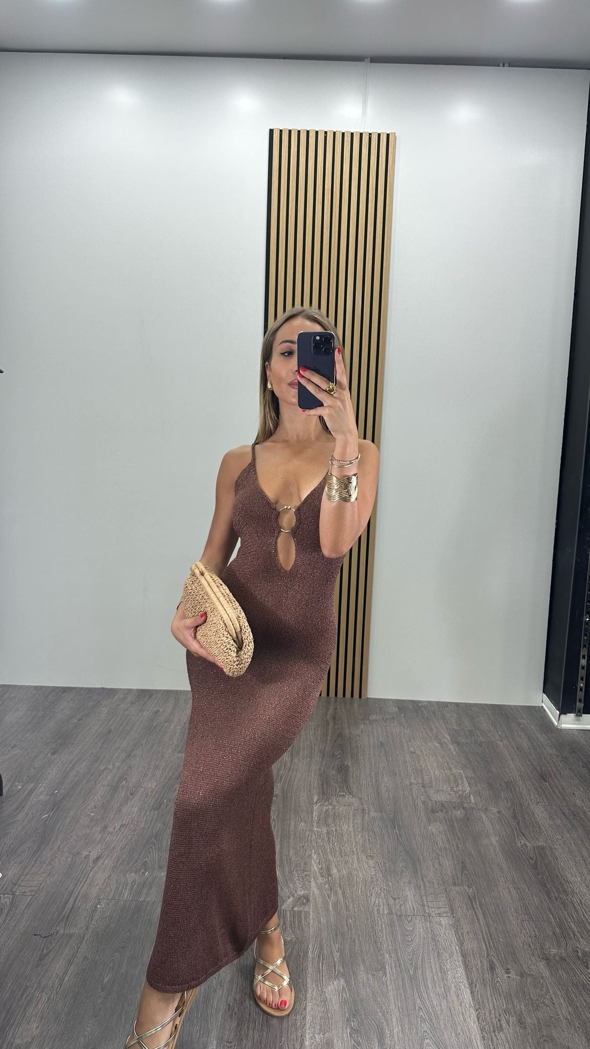 Abito Milva bronzo con dettaglio oro