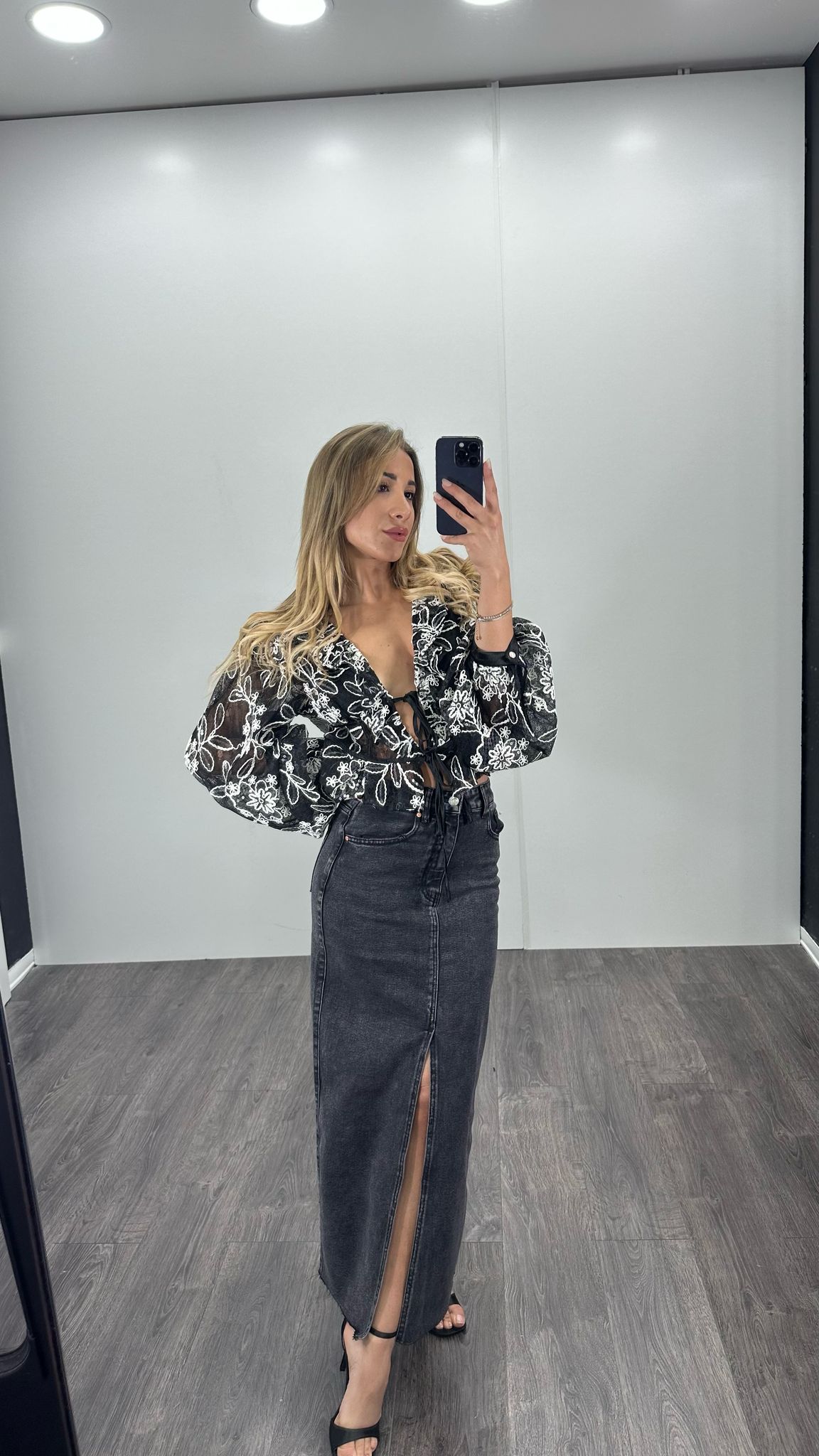 Gonna lunga di jeans con spacco